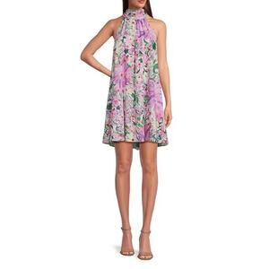Badgley Mischka Elise Georgette Floral Turtleneck Trapeze Mini Dress Size 10